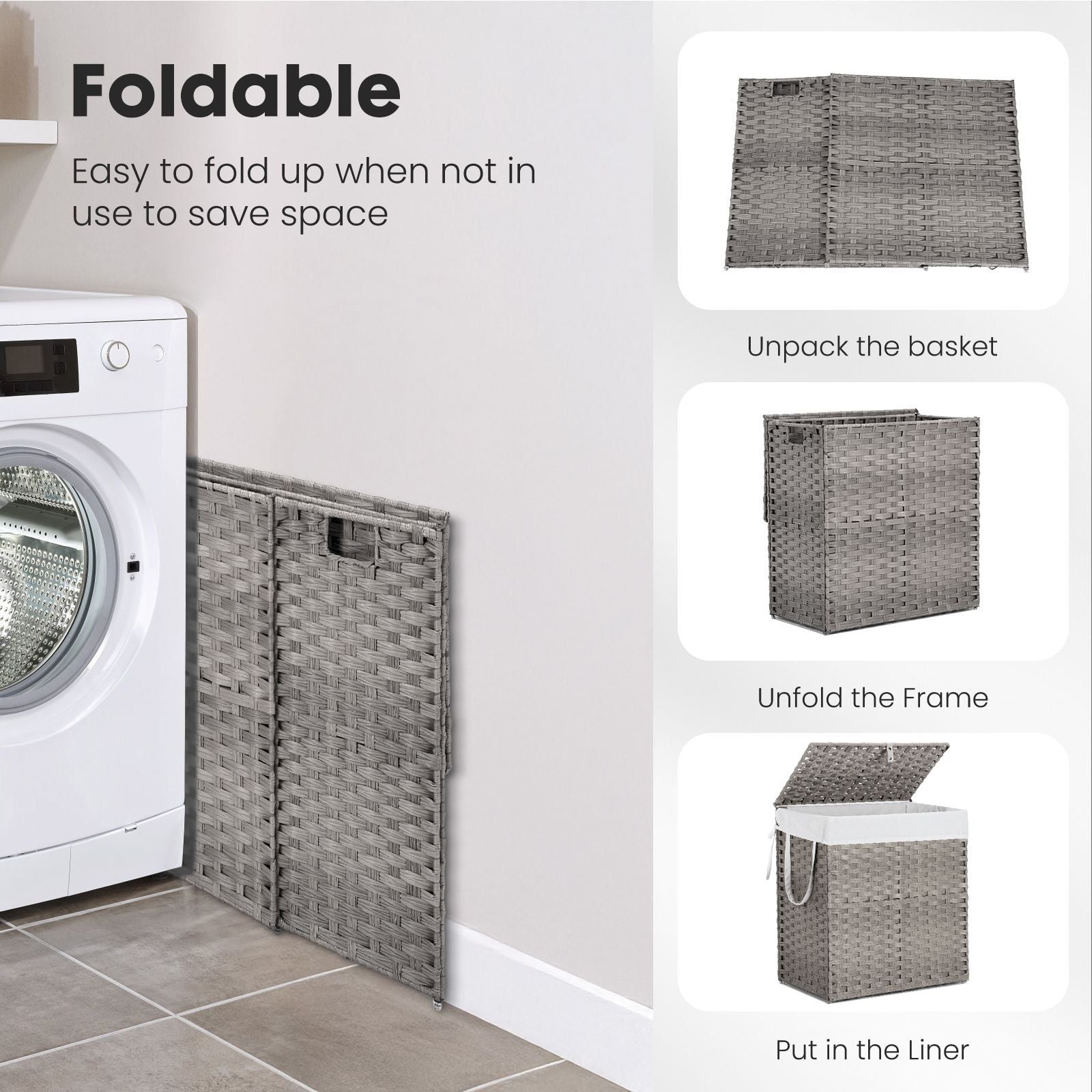 Large Laundry Hamper with Lid and Removable Liner