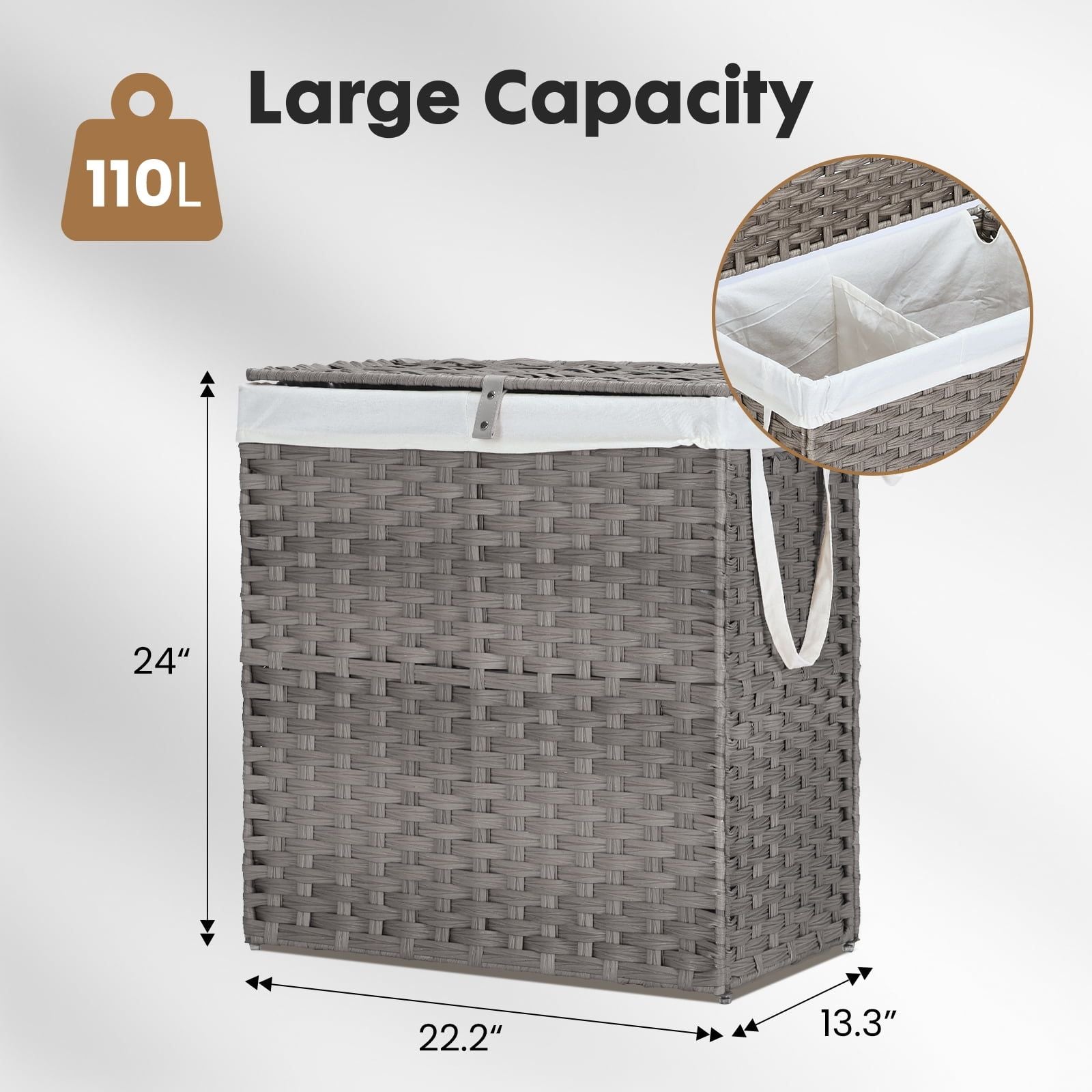 Large Laundry Hamper with Lid and Removable Liner