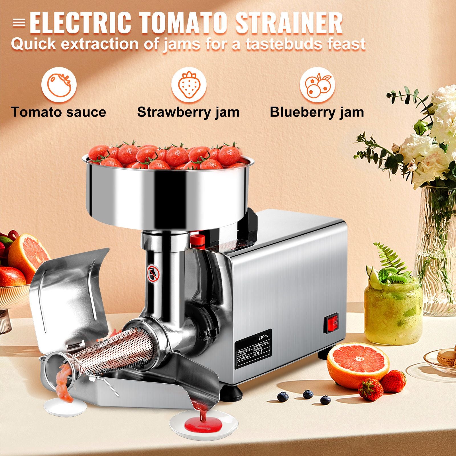 Electric Tomato Strainer for Smooth Sauce and Jam Making