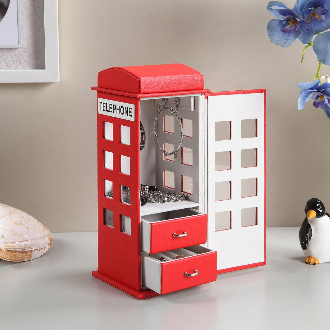 Red British Telephone Box Jewelry Organizer