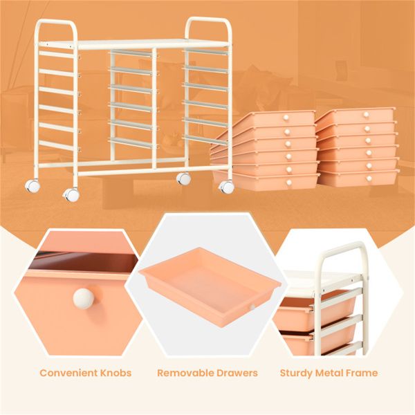 12-Drawer Rolling Storage Cart with Multicolor Transparent Drawers