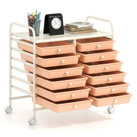 12-Drawer Rolling Storage Cart with Multicolor Transparent Drawers