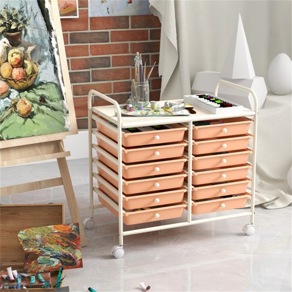 12-Drawer Rolling Storage Cart with Multicolor Transparent Drawers