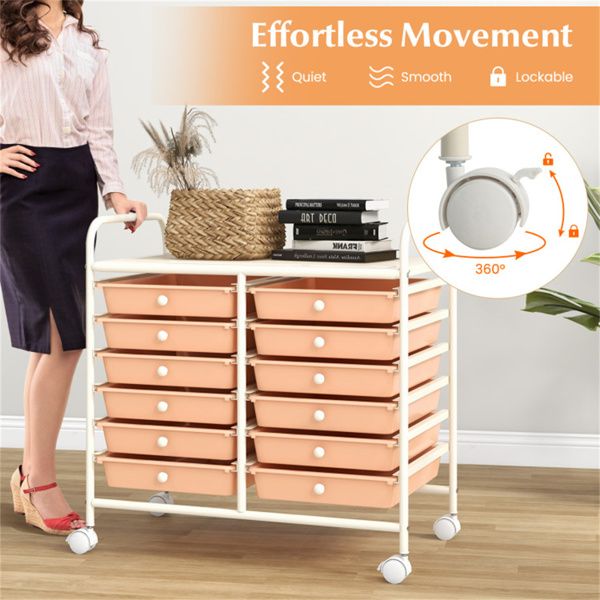 12-Drawer Rolling Storage Cart with Multicolor Transparent Drawers