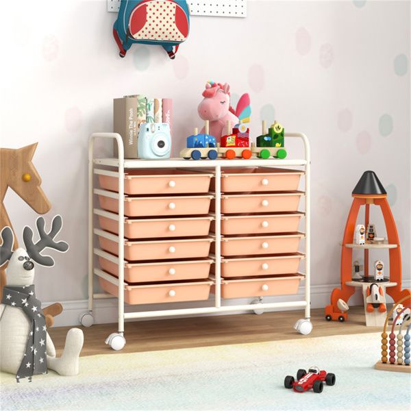 12-Drawer Rolling Storage Cart with Multicolor Transparent Drawers