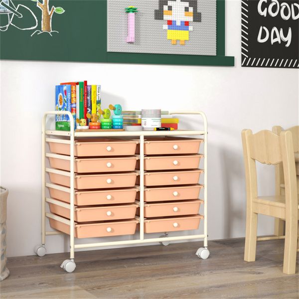 12-Drawer Rolling Storage Cart with Multicolor Transparent Drawers