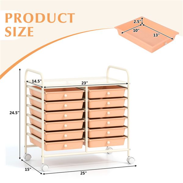 12-Drawer Rolling Storage Cart with Multicolor Transparent Drawers