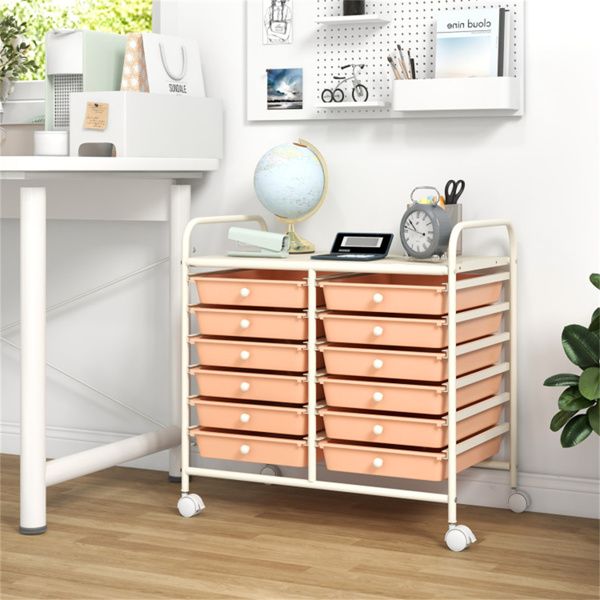 12-Drawer Rolling Storage Cart with Multicolor Transparent Drawers