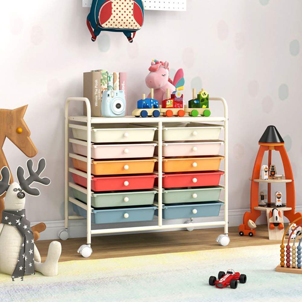 12 Drawers Rolling Storage Cart with Transparent Drawers and Brake Wheels