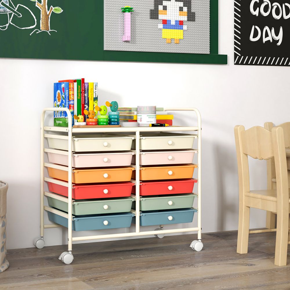 12 Drawers Rolling Storage Cart with Transparent Drawers and Brake Wheels