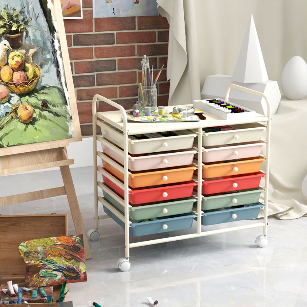 12 Drawers Rolling Storage Cart with Transparent Drawers and Brake Wheels