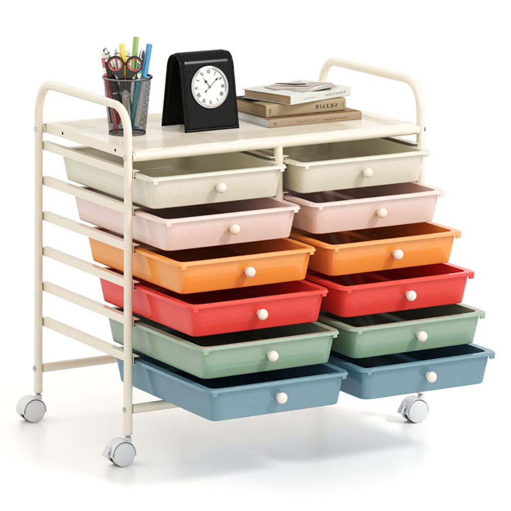 12 Drawers Rolling Storage Cart with Transparent Drawers and Brake Wheels