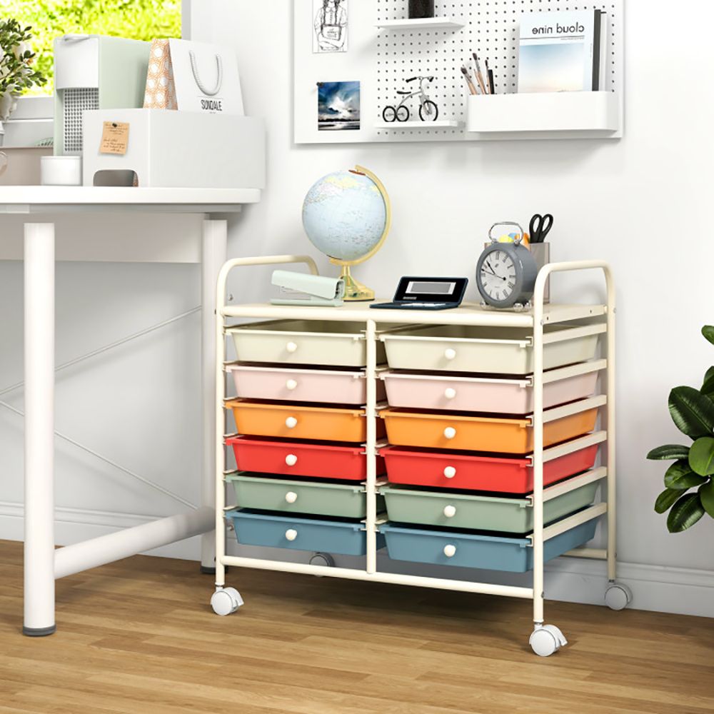 12 Drawers Rolling Storage Cart with Transparent Drawers and Brake Wheels