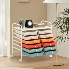 12 Drawers Rolling Storage Cart with Transparent Drawers and Brake Wheels
