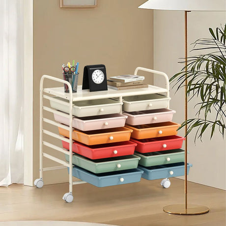 12 Drawers Rolling Storage Cart with Transparent Drawers and Brake Wheels