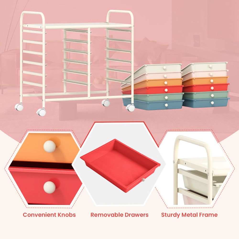 12 Drawers Rolling Storage Cart with Transparent Drawers and Brake Wheels