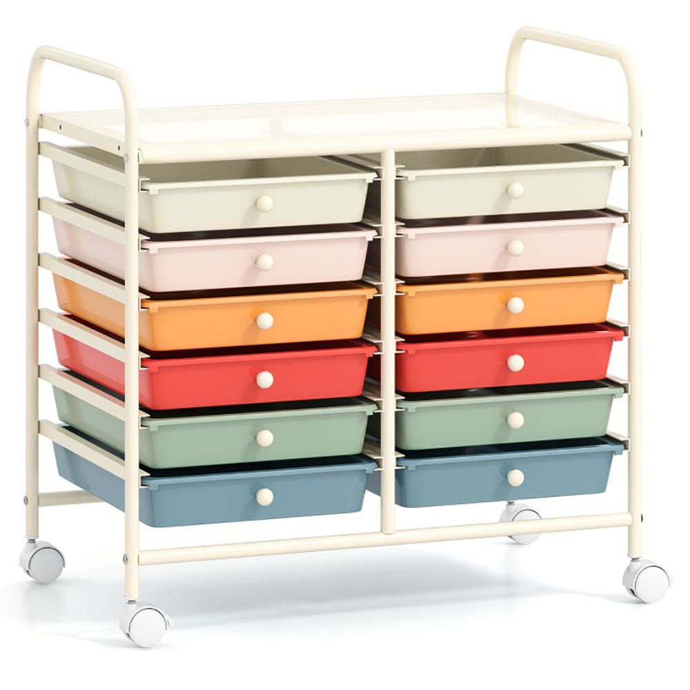 12 Drawers Rolling Storage Cart with Transparent Drawers and Brake Wheels