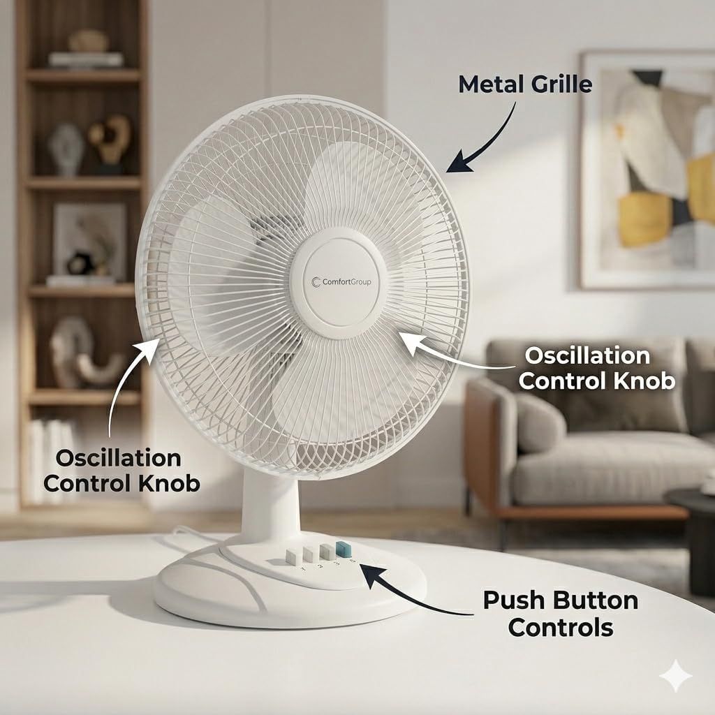 12- Table Fan with Oscillation and Adjustable Tilt