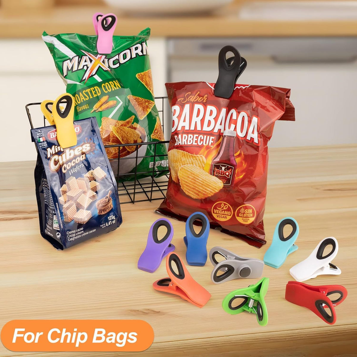 12 Pack Chip Clips, Bag Clips, Office Paper Clamps, Binder Clips, Food Clip practical, Magnetic Cli