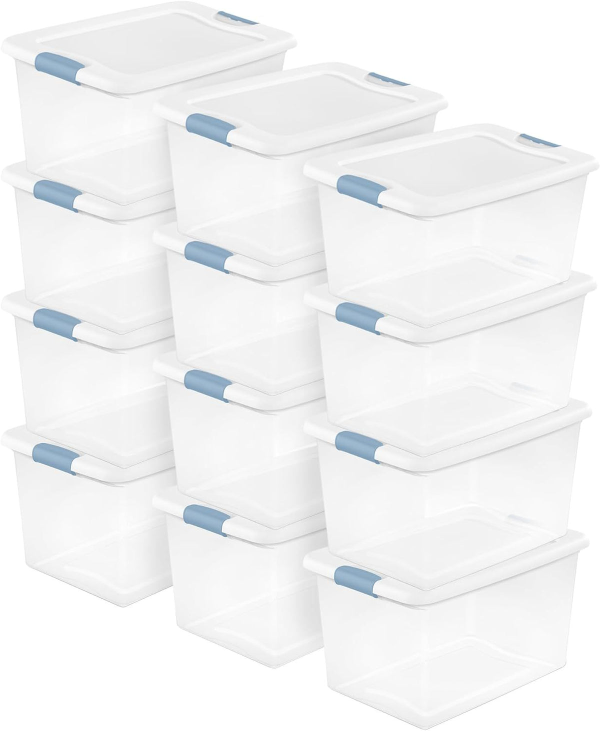 Latching Organizer Bins with White Lids for Closet, Pantry, and Garage