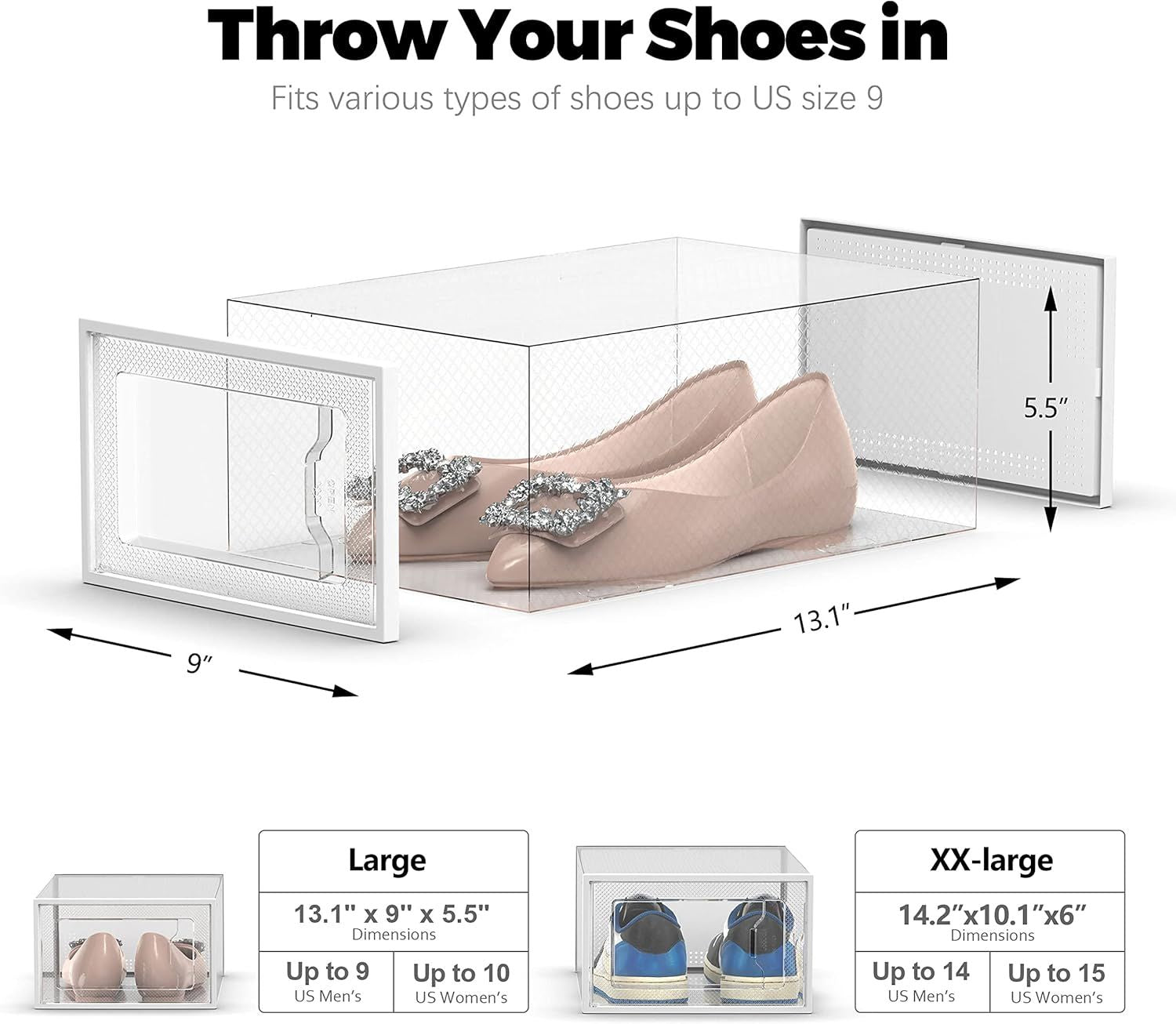 Clear Plastic Shoe Storage Boxes for Closet Organization