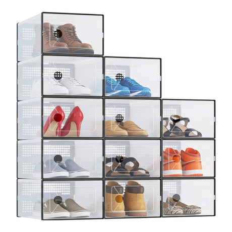 12-Pack Clear Stackable Shoe Box Organizer with Ventilation