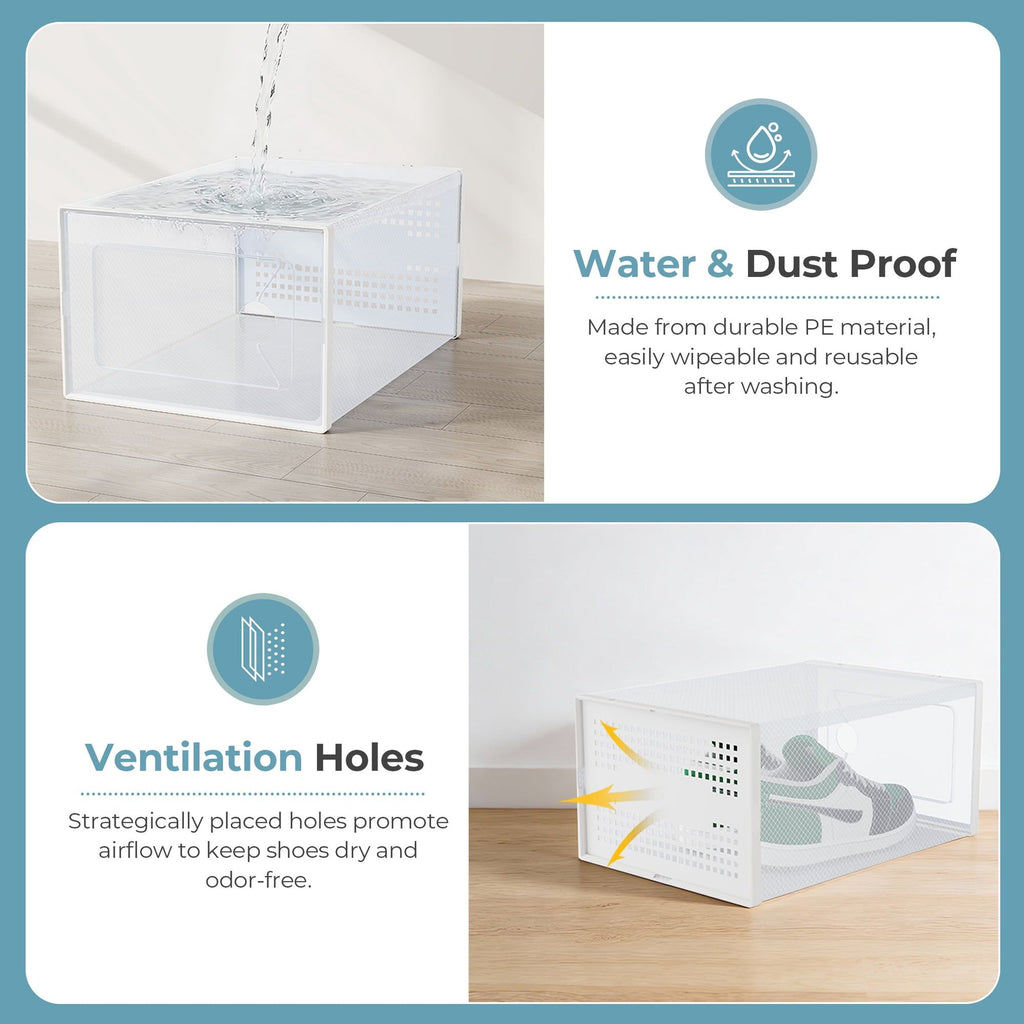 12-Pack Stackable Clear Shoe Box Organizer with Ventilation