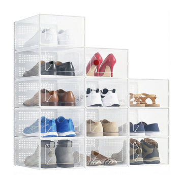 12-Pack Stackable Clear Shoe Box Organizer, Plastic Storage Bins for Closet Hallway &