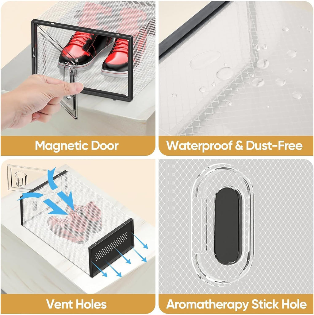 12 Pack Stackable Clear Shoe Boxes for Organized Storage