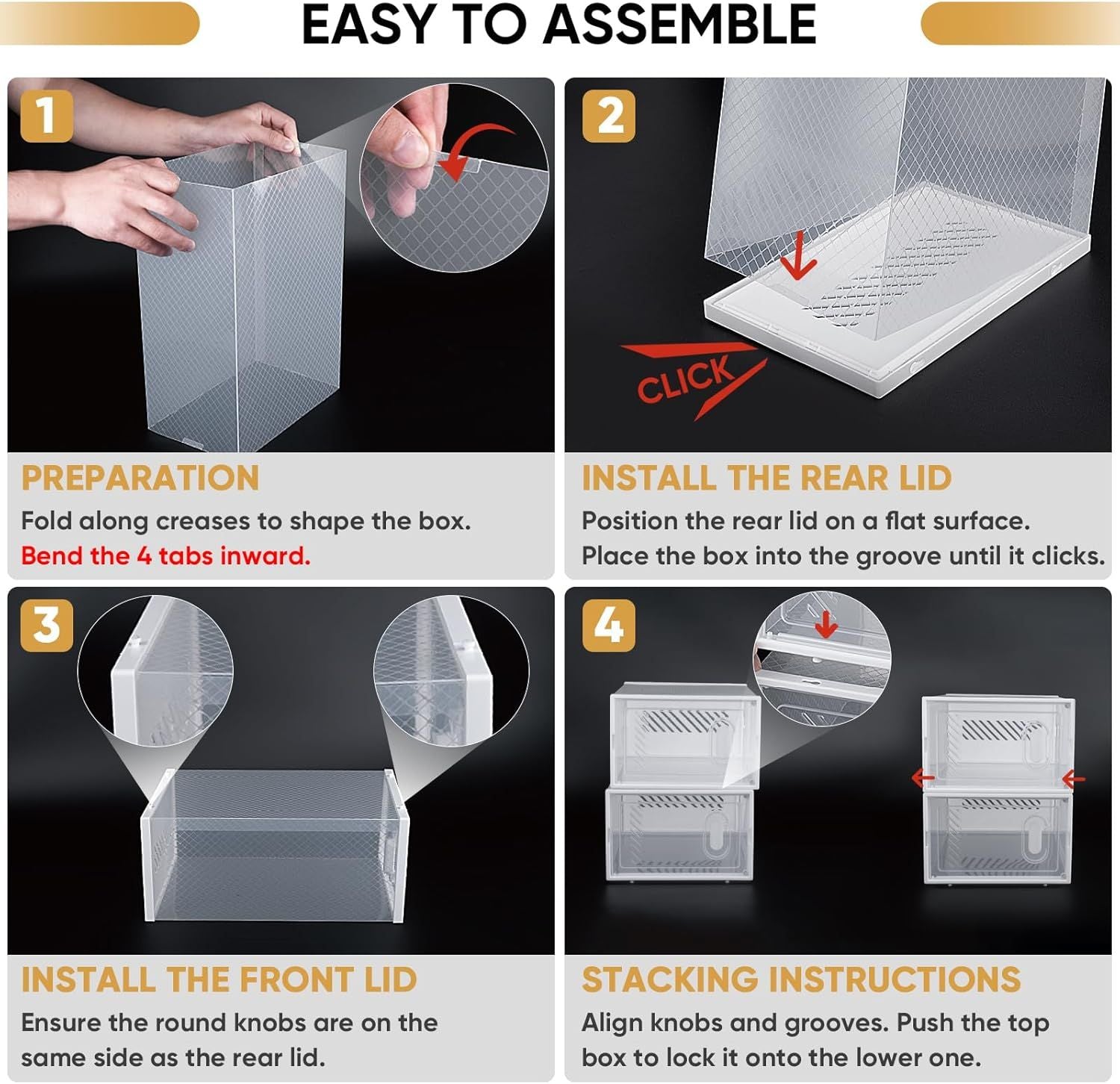 12 Pack Stackable Clear Shoe Boxes for Organized Storage