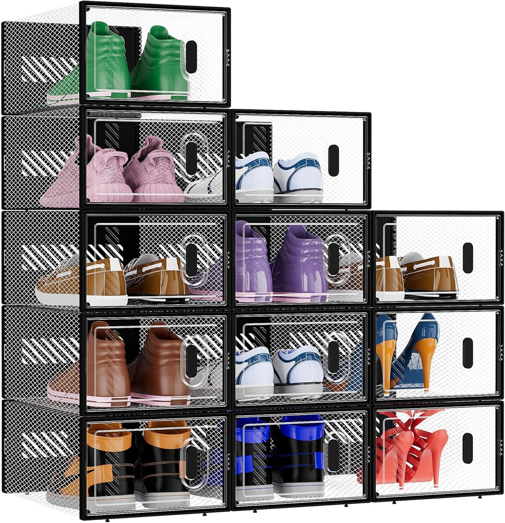 12 Pack Stackable Clear Shoe Boxes for Organized Storage