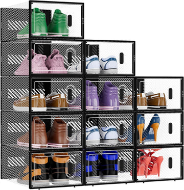 12 Pack Stackable Clear Shoe Boxes for Organized Storage