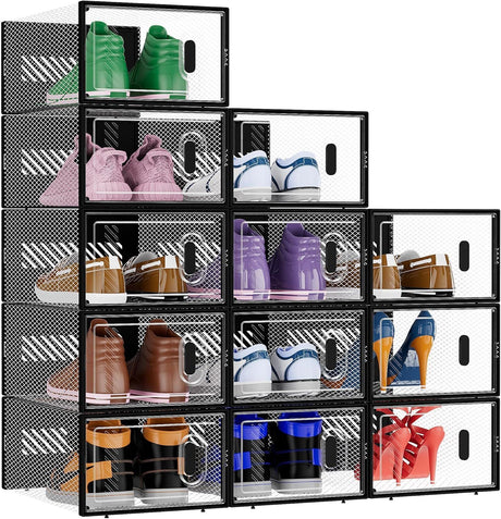 12 Pack Stackable Clear Shoe Boxes for Organized Storage