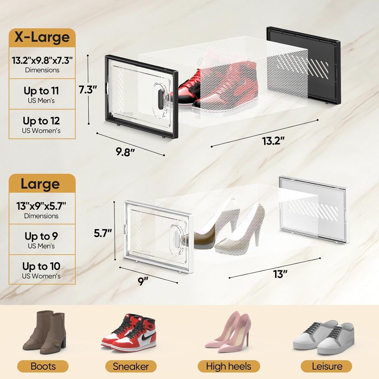 12 Pack Stackable Clear Shoe Boxes for Organized Storage