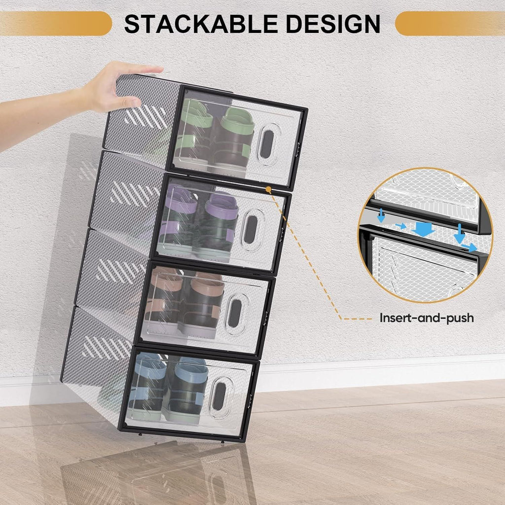 12 Pack Stackable Clear Shoe Boxes for Organized Storage
