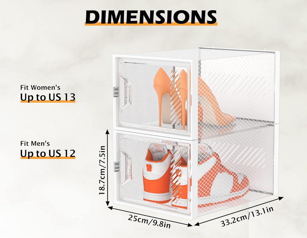 Stackable Clear Shoe Organizer Boxes for Closet Storage