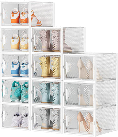Stackable Clear Shoe Organizer Boxes for Closet Storage