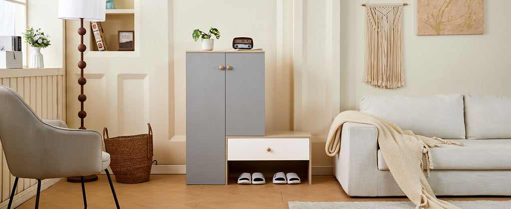 Shoe Storage Cabinet with Bench and Adjustable Shelves - Modern Design for Entryway