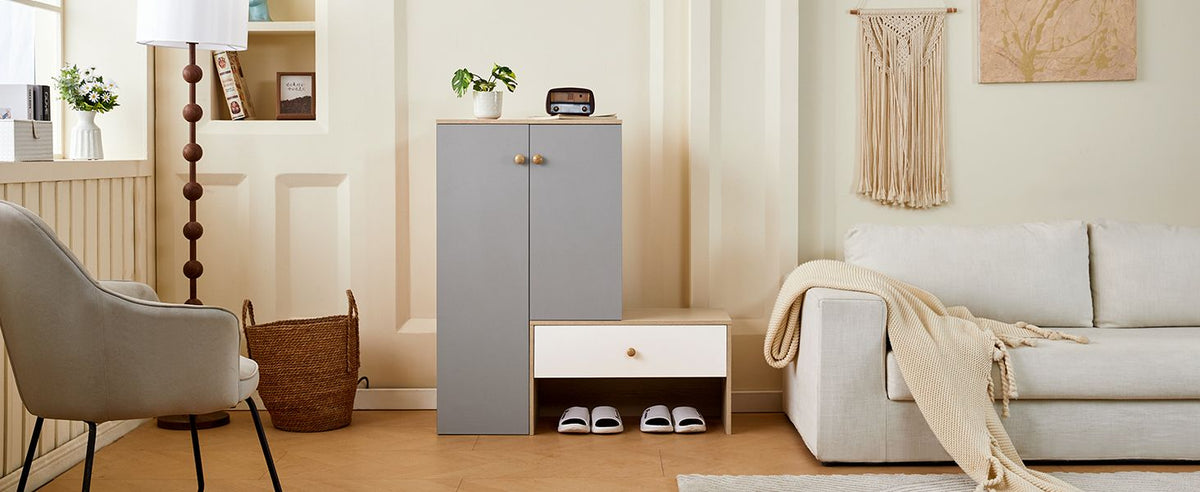 Shoe Storage Cabinet with Bench and Adjustable Shelves - Modern Design for Entryway