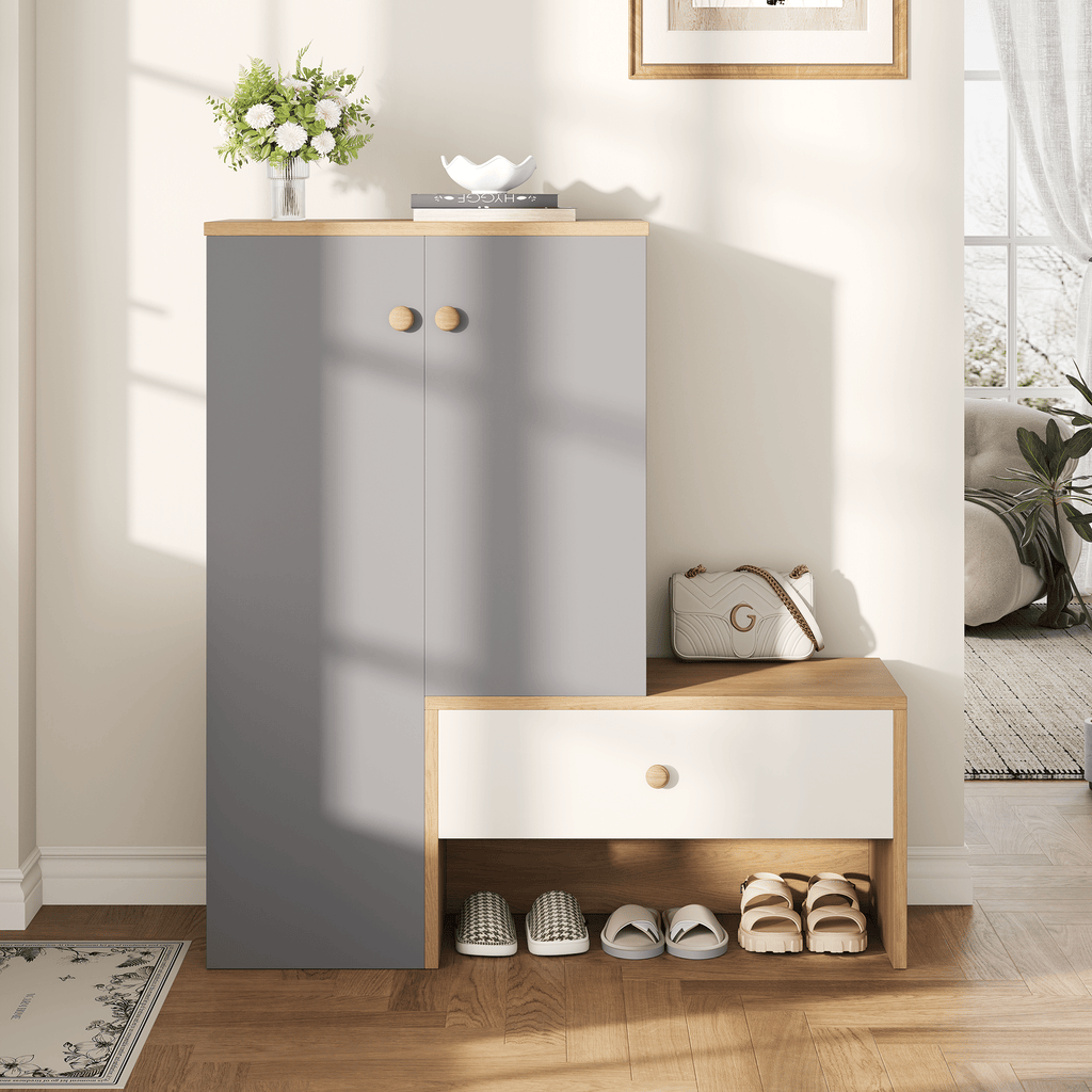 Shoe Storage Cabinet with Bench and Adjustable Shelves - Modern Design for Entryway