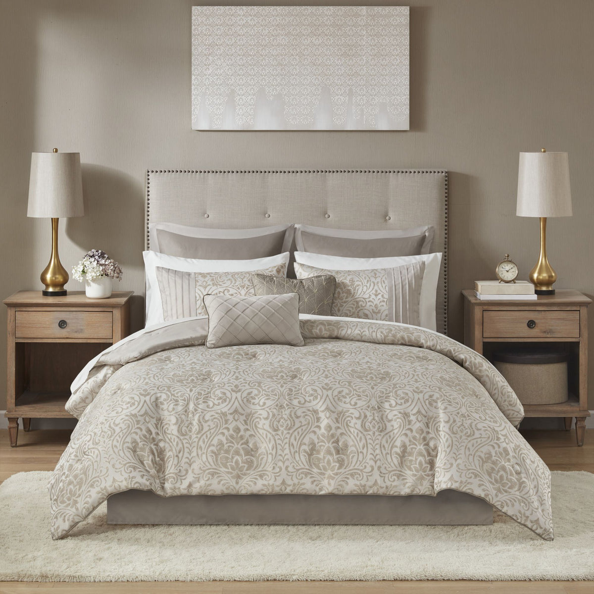 Traditional Damask Comforter Set with Coordinated Bedding