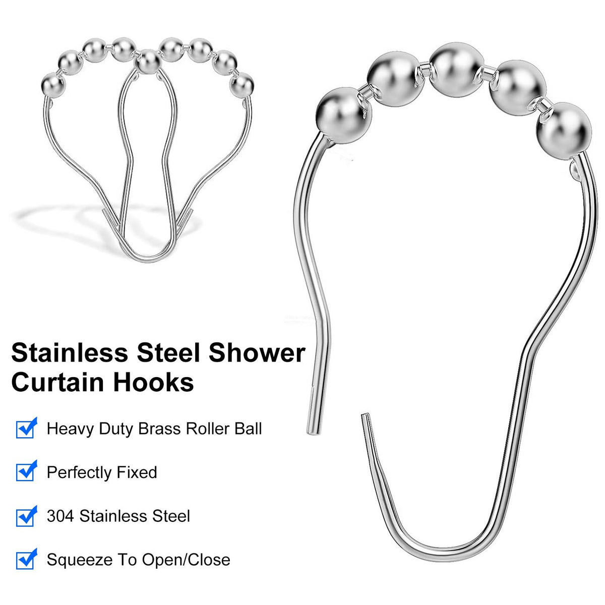 Smooth-Glide Sealed Shower Curtain Hooks