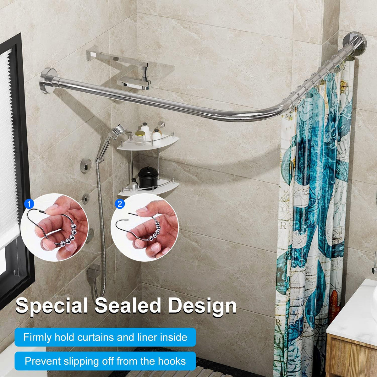 Smooth-Glide Sealed Shower Curtain Hooks