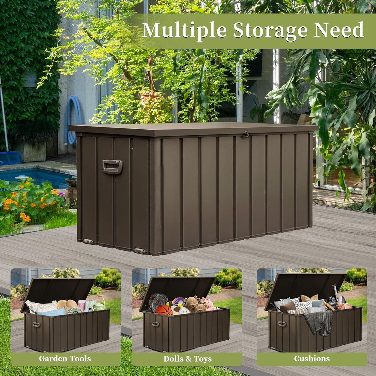 Outdoor Storage Deck Box with Lockable Lid and Mobility Rollers