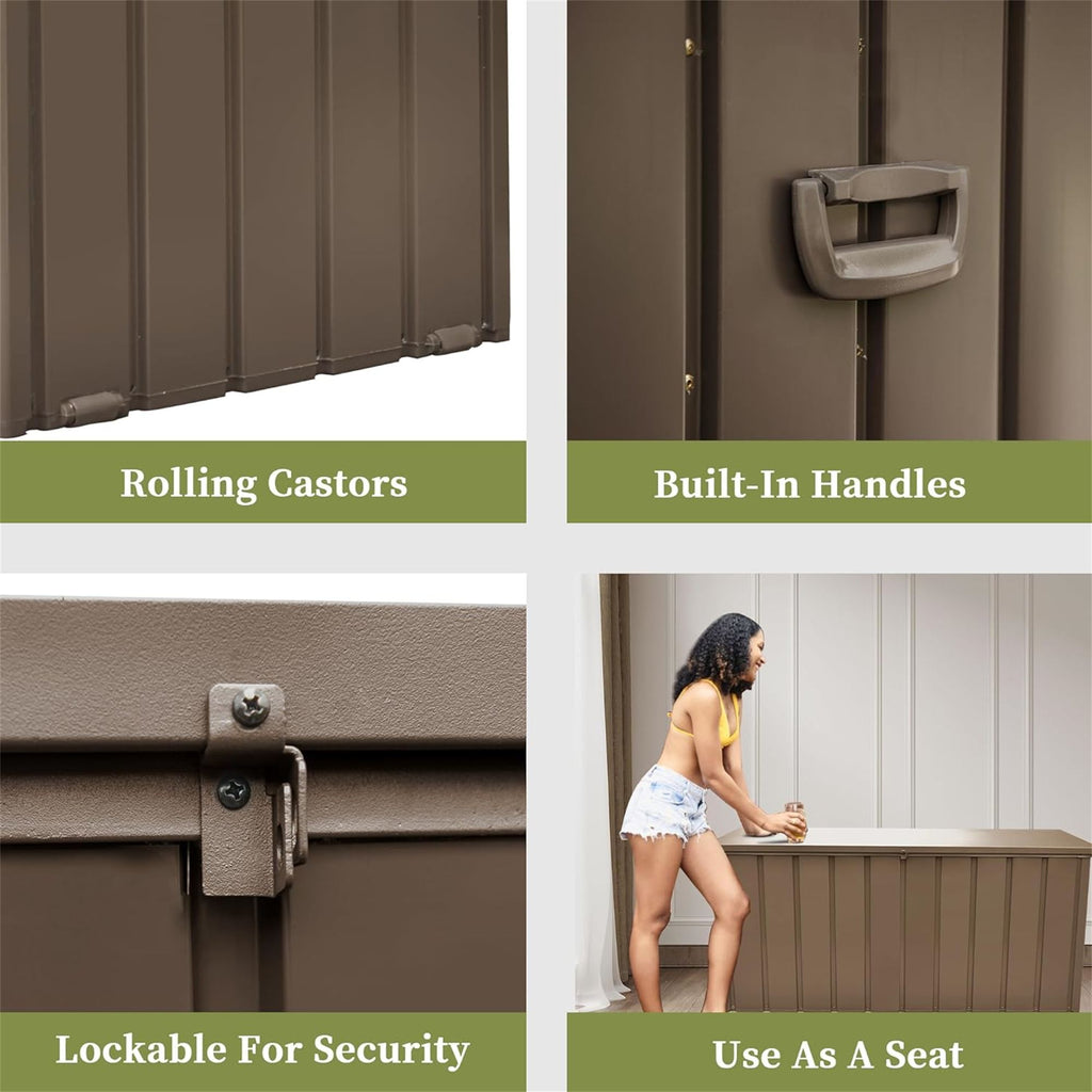 Outdoor Storage Deck Box with Lockable Lid and Mobility Rollers