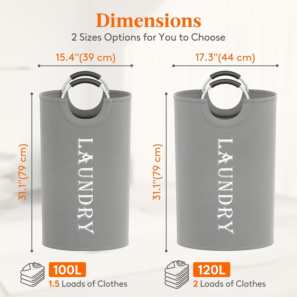 Set of Two Collapsible Laundry Hampers with Aluminum Handles