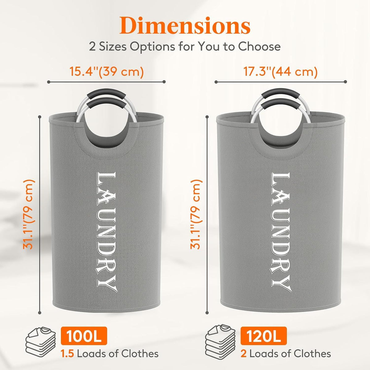 Set of Two Collapsible Laundry Hampers with Aluminum Handles