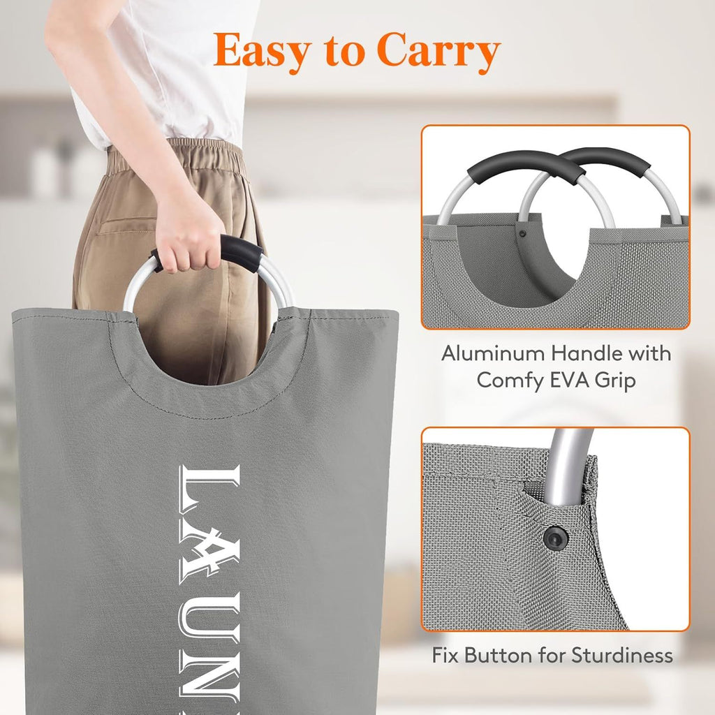 Set of Two Collapsible Laundry Hampers with Aluminum Handles