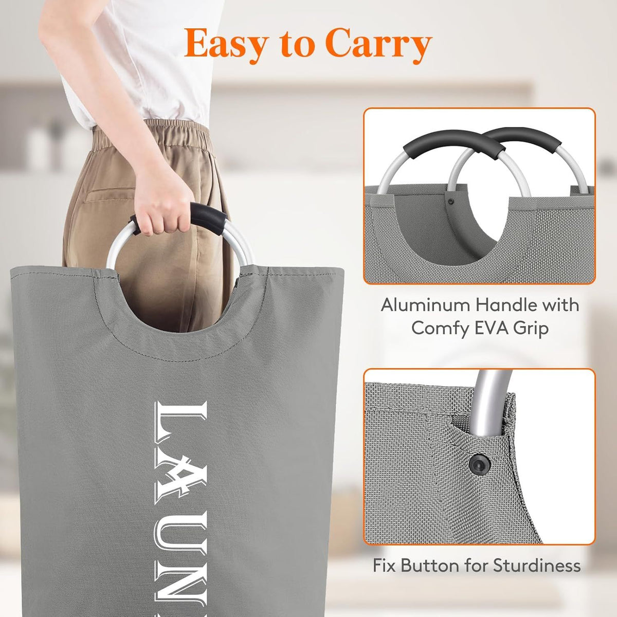 Set of Two Collapsible Laundry Hampers with Aluminum Handles