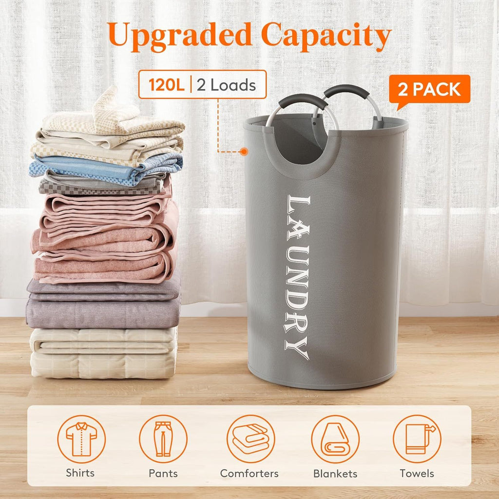 Set of Two Collapsible Laundry Hampers with Aluminum Handles